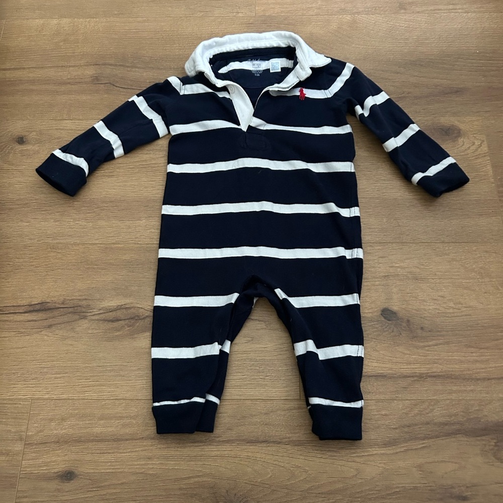Ralph Lauren Navy and White Striped Kids One Piece
